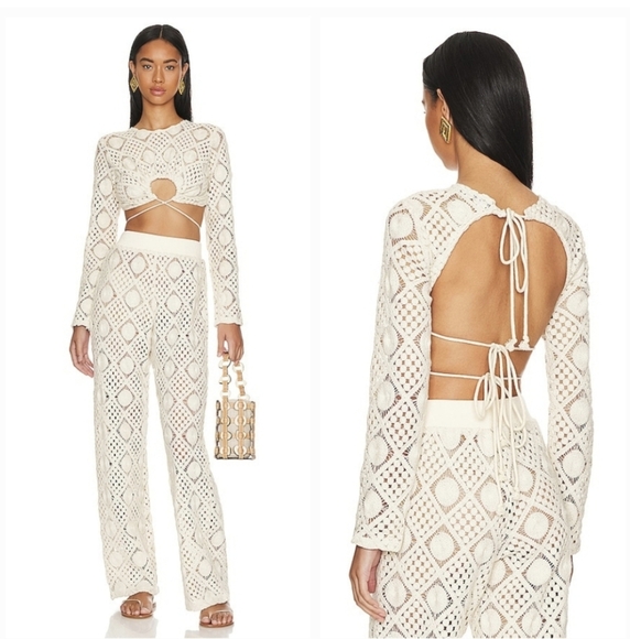 NWT ANDREA IYAMAH Hira Crochet Top in Chalk Crop Cover Up S Small - Picture 4 of 12